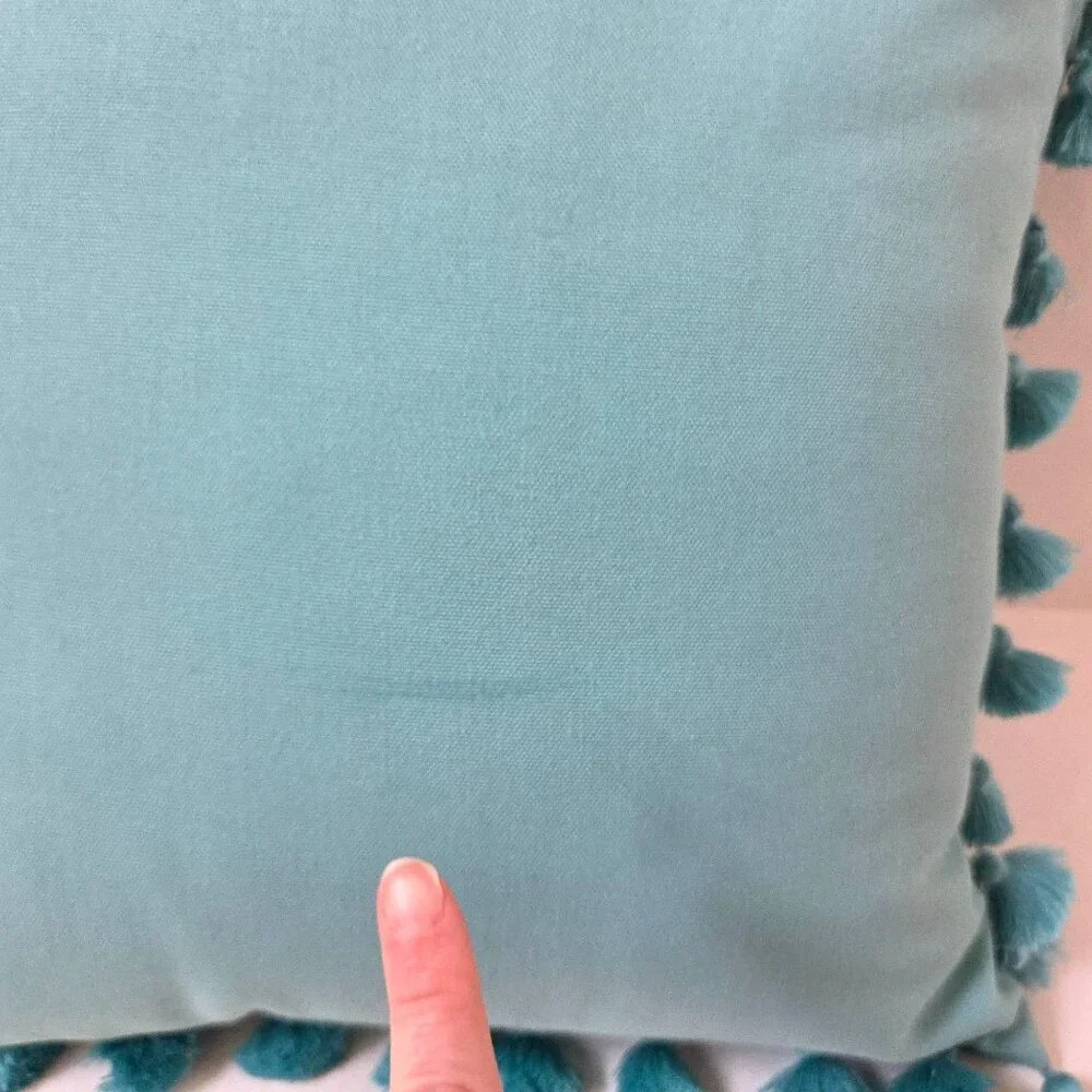 Pottery Barn Pillow Turquoise Blue Tassel Trim Indoor Outdoor Beach 17